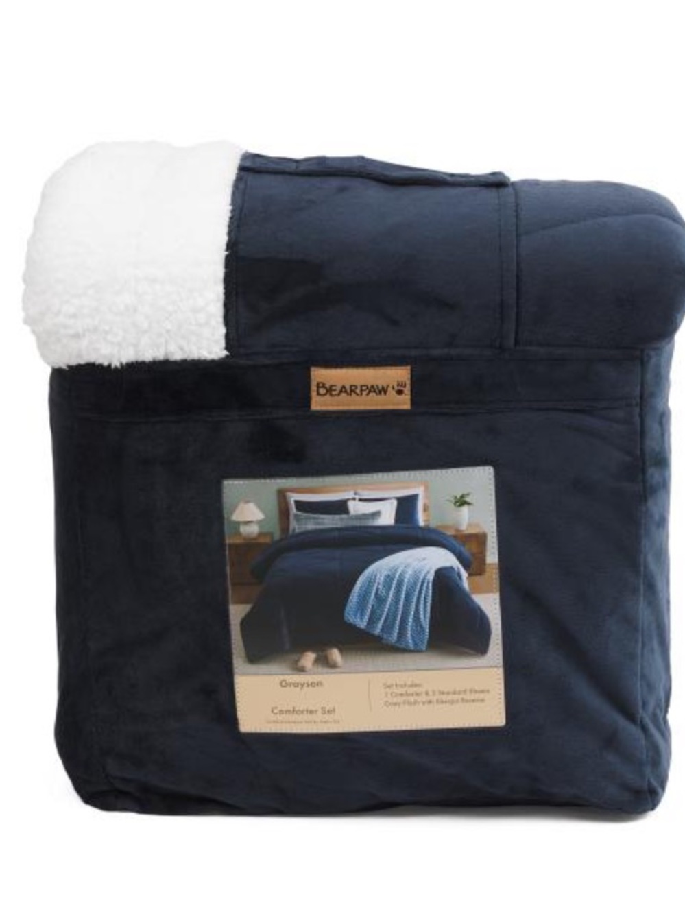 BearPaw Navy and White Sherpa Comforter Set